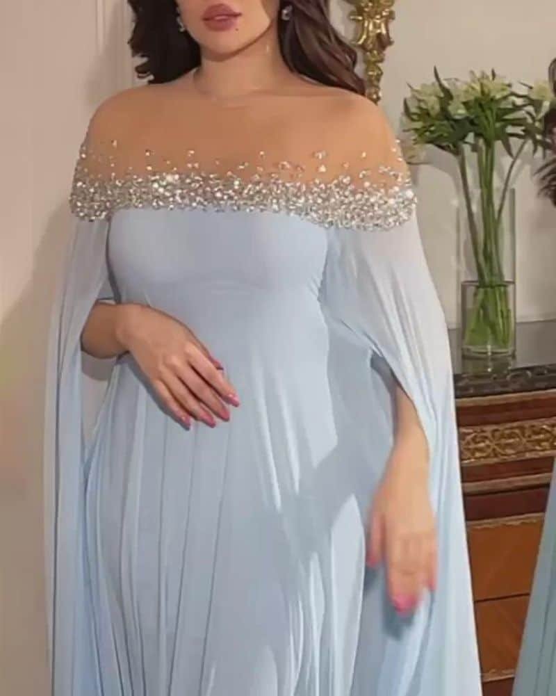 Rhinestone Pearl Chiffon Evening Dress - Image 7