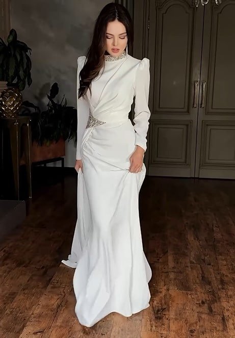Long Rhinestone Elegant Graceful Waist Tight Dress - Image 5