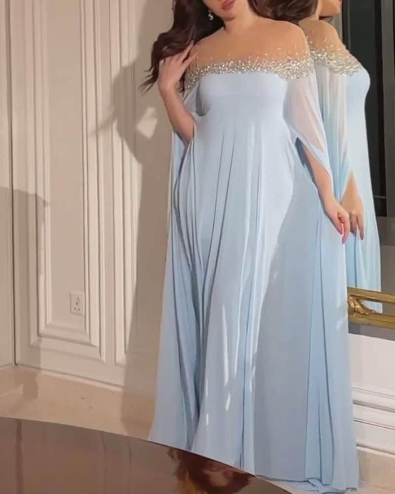 Rhinestone Pearl Chiffon Evening Dress - Image 5