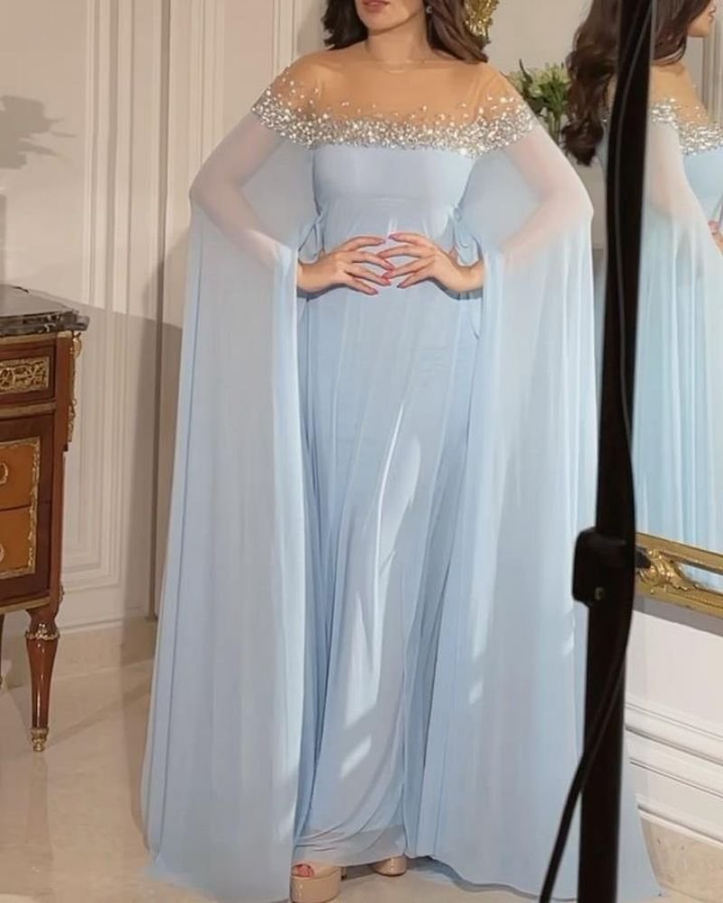 Rhinestone Pearl Chiffon Evening Dress - Image 3