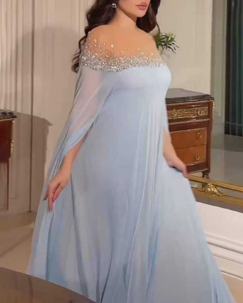 Rhinestone Pearl Chiffon Evening Dress - Image 9