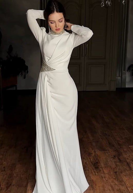 Long Rhinestone Elegant Graceful Waist Tight Dress - Image 6