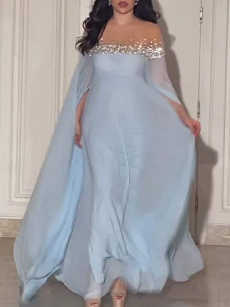 Rhinestone Pearl Chiffon Evening Dress - Image 4