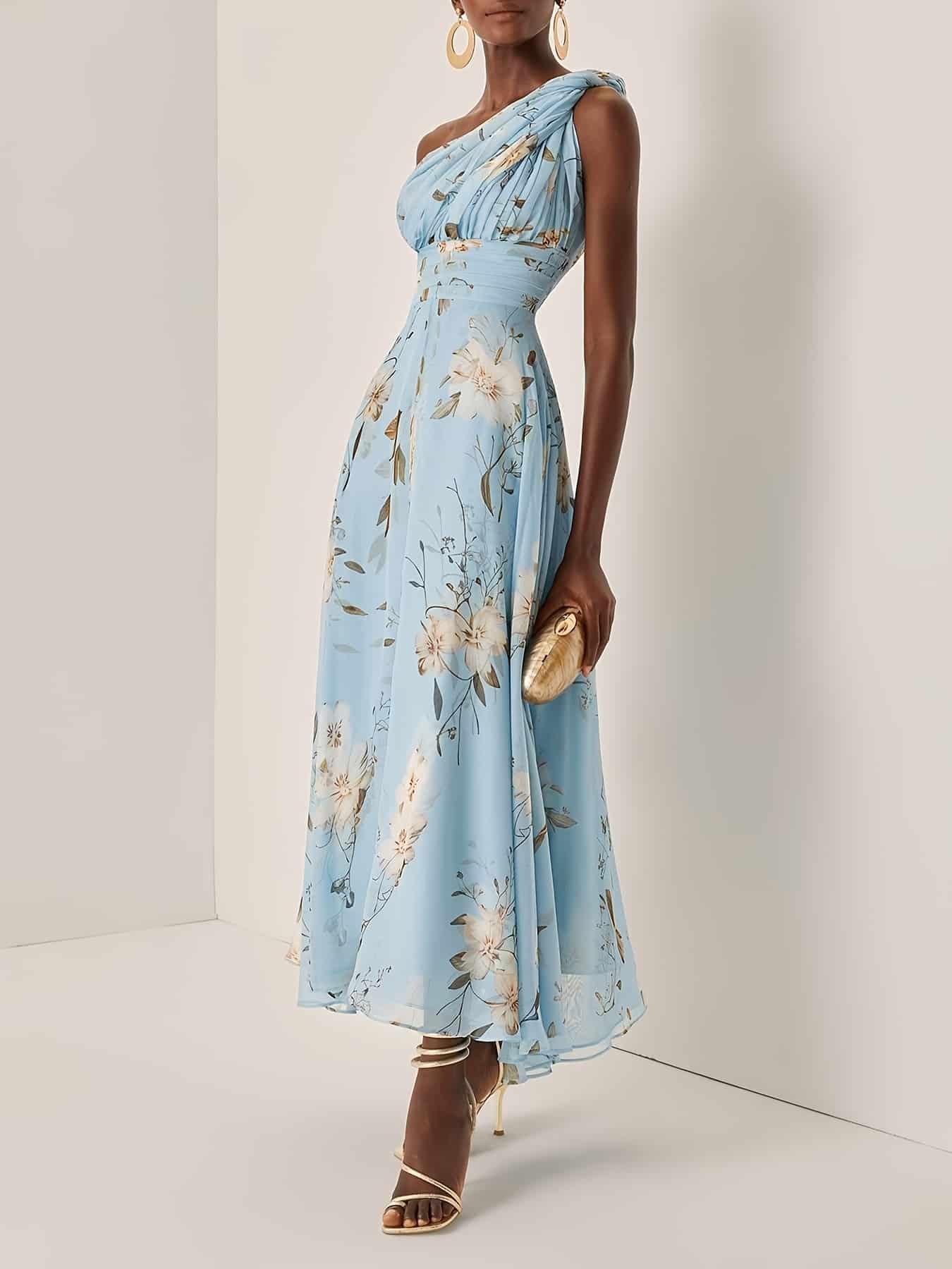 Elegant One Shoulder Chiffon Dress - Image 3