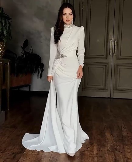 Long Rhinestone Elegant Graceful Waist Tight Dress - Image 4