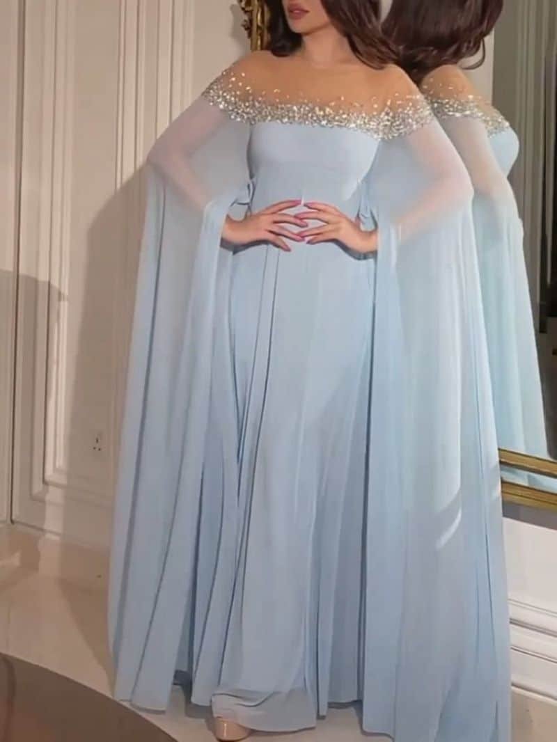 Rhinestone Pearl Chiffon Evening Dress