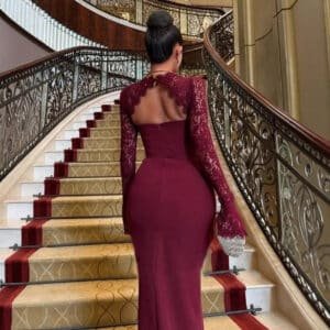 Long Sleeve Wine Red Dress