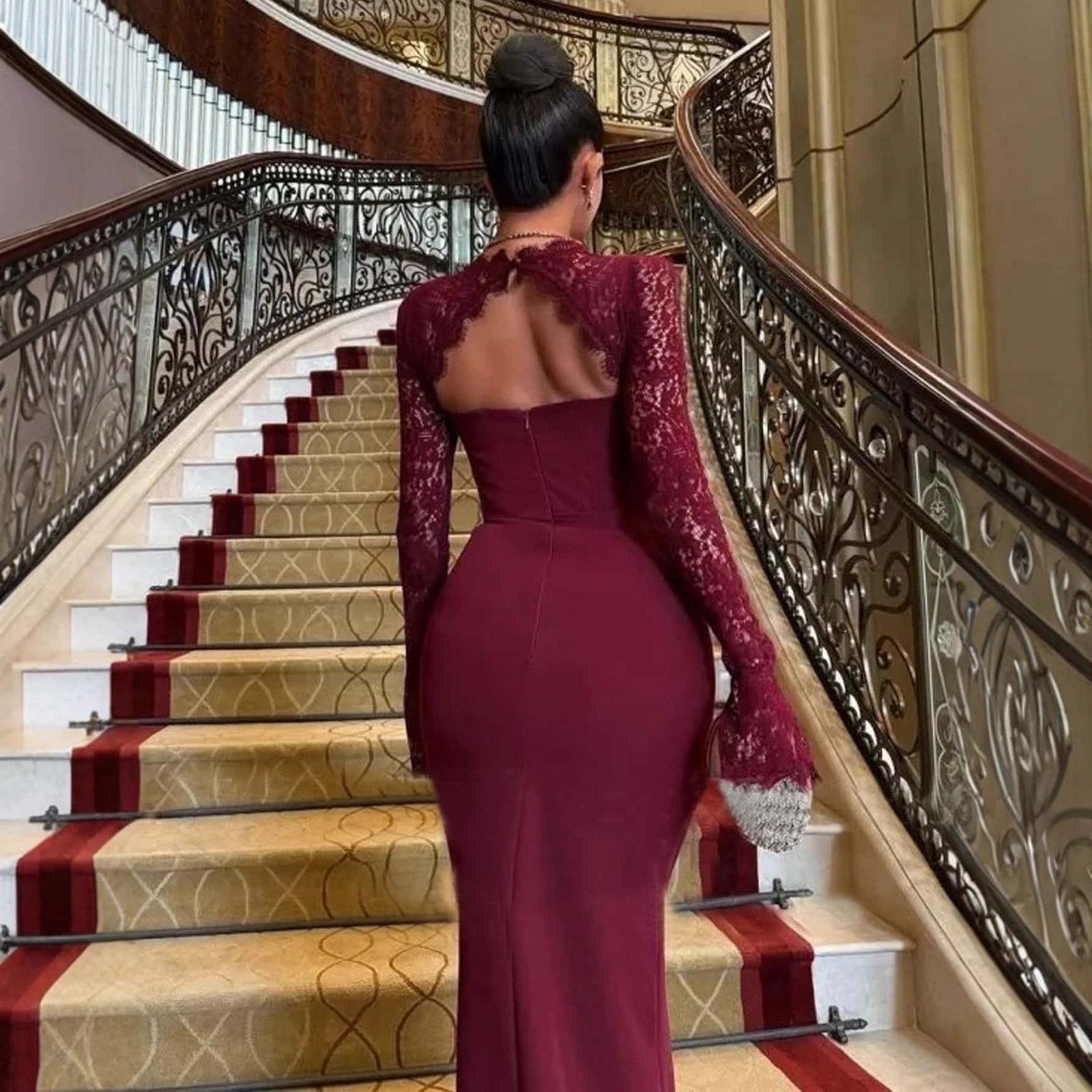 Long Sleeve Wine Red Dress