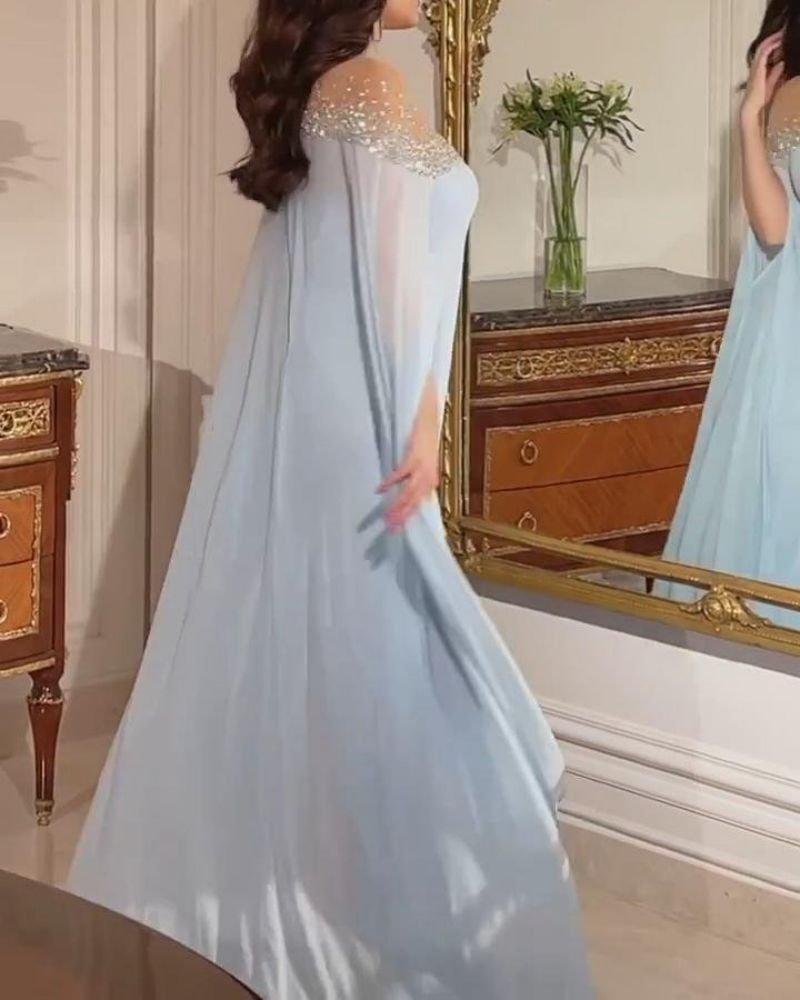 Rhinestone Pearl Chiffon Evening Dress - Image 8