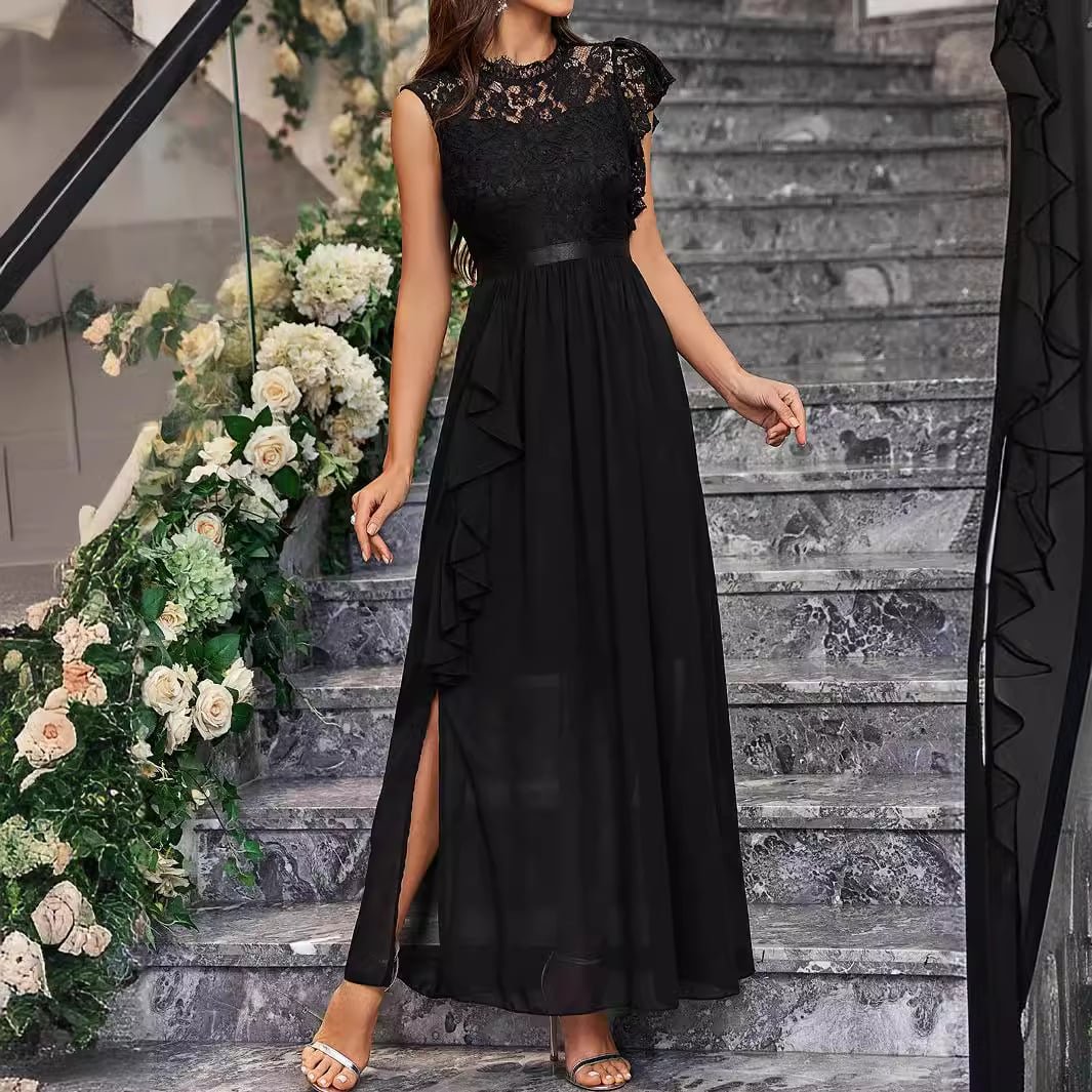 Elegant Lace Chiffon Slit Dress
