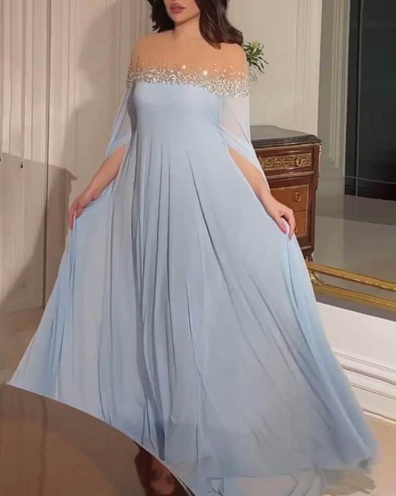 Rhinestone Pearl Chiffon Evening Dress - Image 11