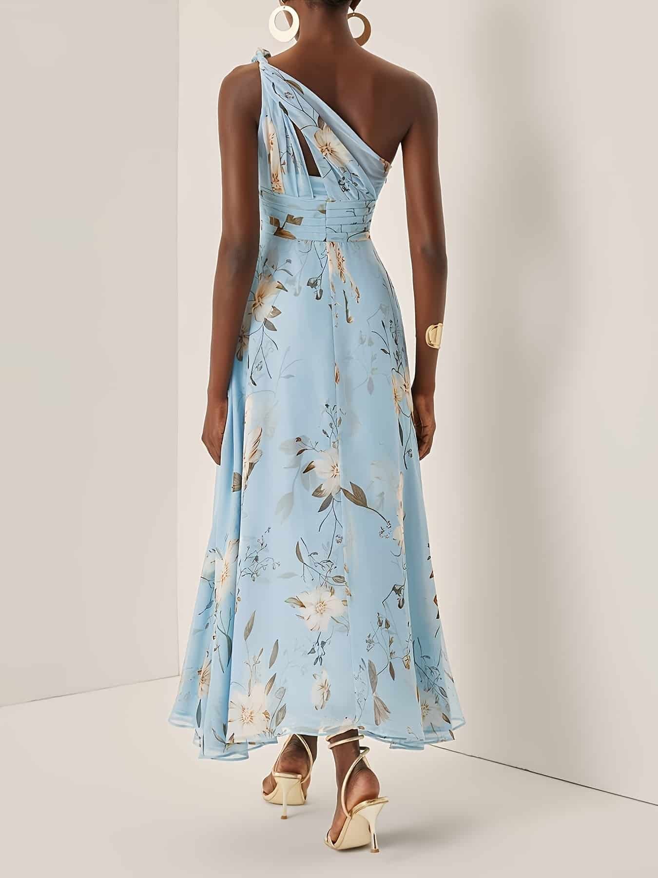 Elegant One Shoulder Chiffon Dress - Image 2