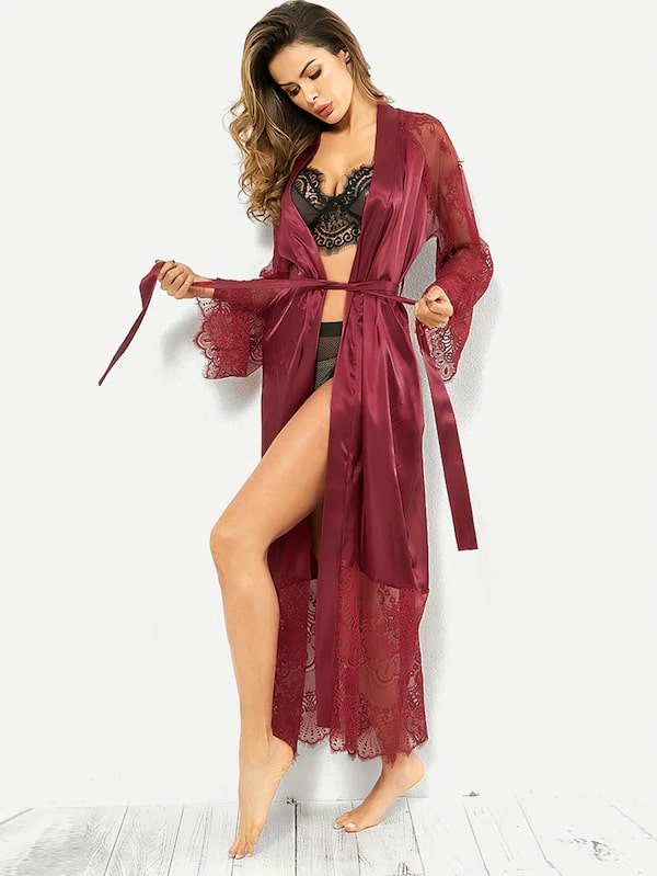 Long Sleeve satin Nightgown Bathrobe - Image 10