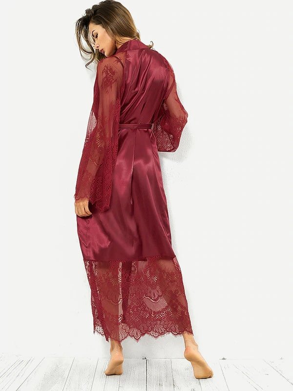 Long Sleeve satin Nightgown Bathrobe - Image 11