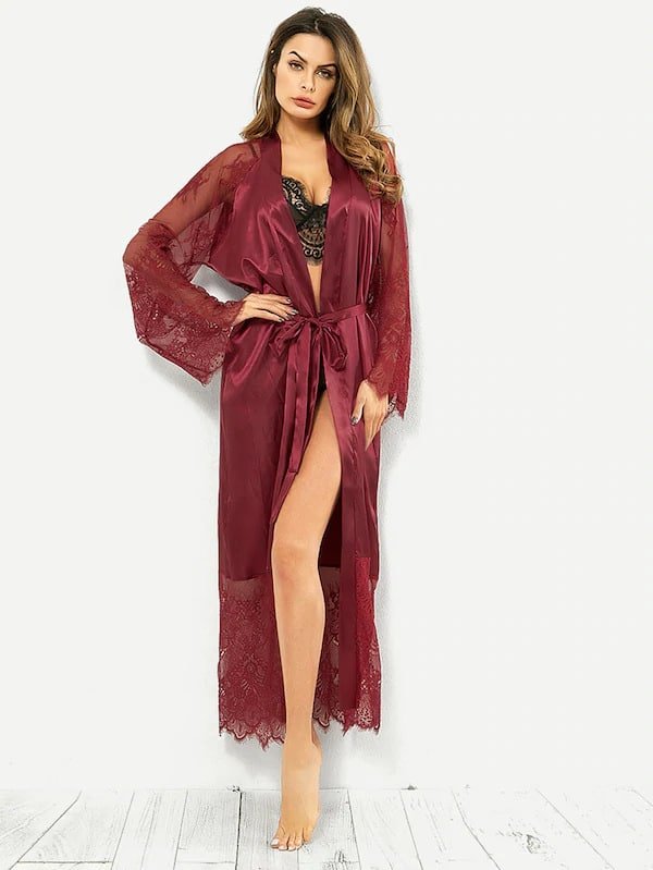 Long Sleeve satin Nightgown Bathrobe - Image 9