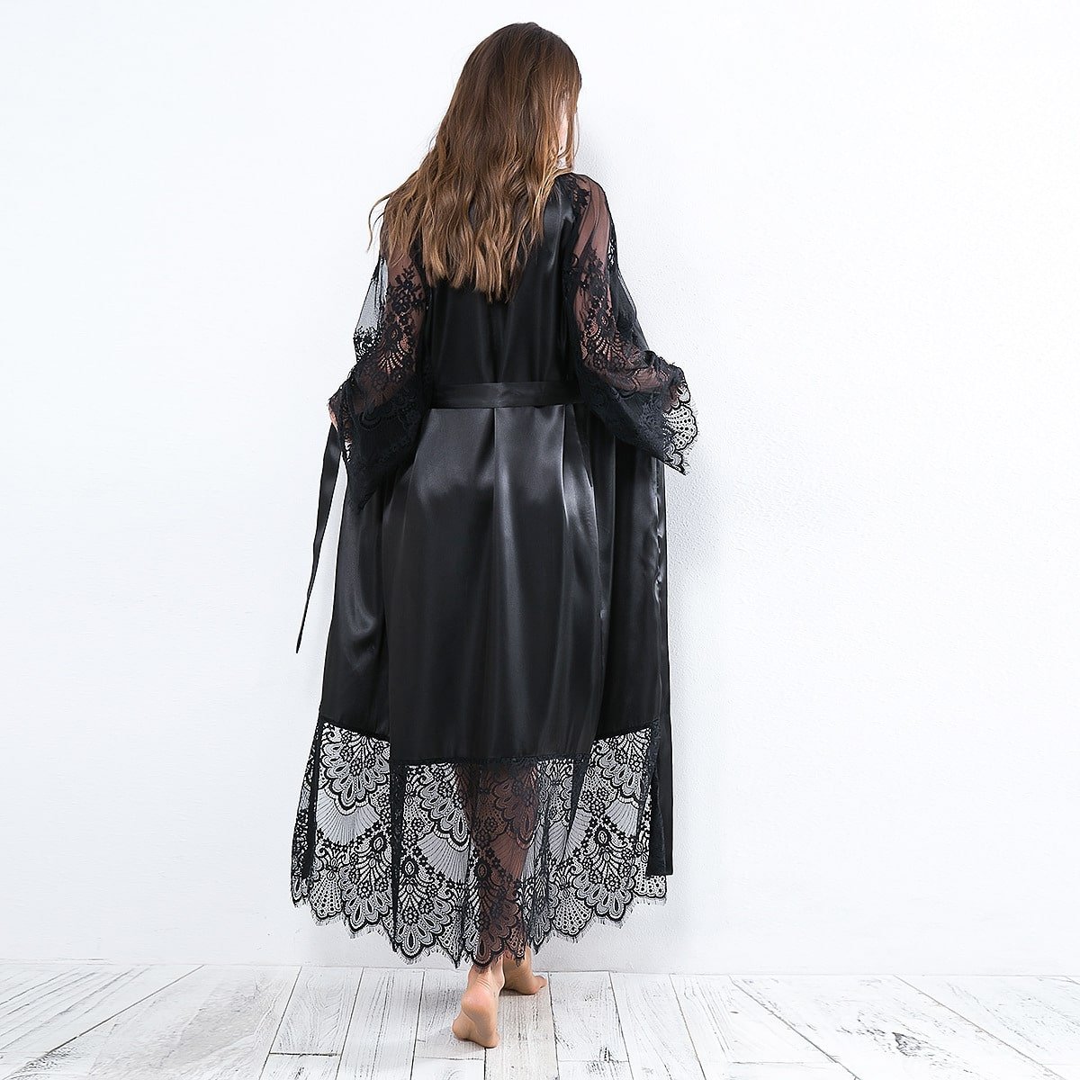 Long Sleeve satin Nightgown Bathrobe - Image 7