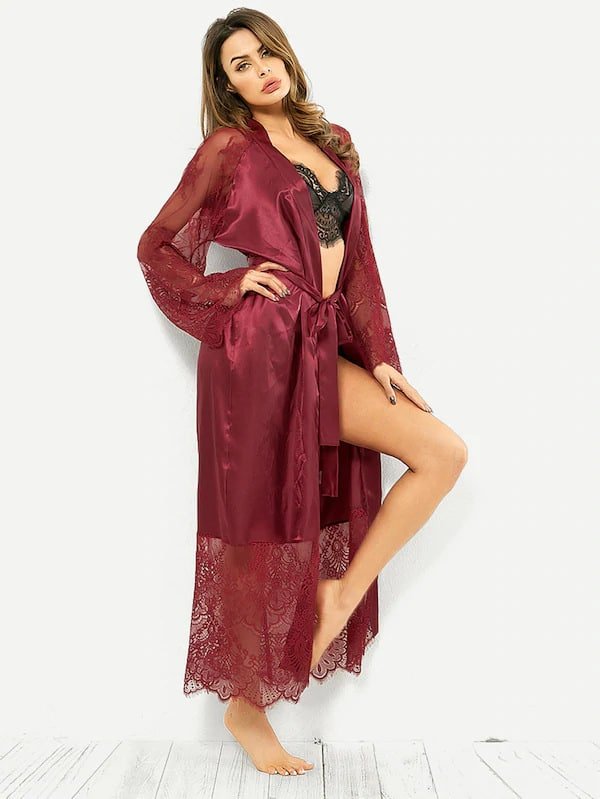 Long Sleeve satin Nightgown Bathrobe - Image 13