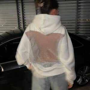 Mesh Stitching Hooded Sweater
