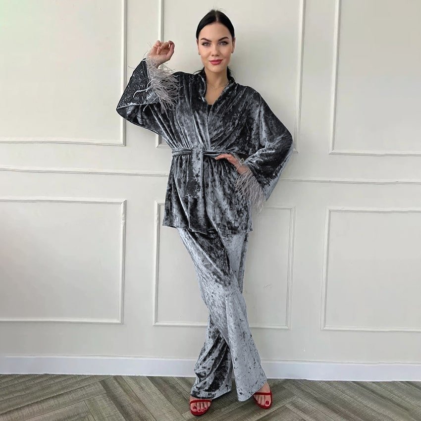 Velvet Feather Pajamas Set - Image 4