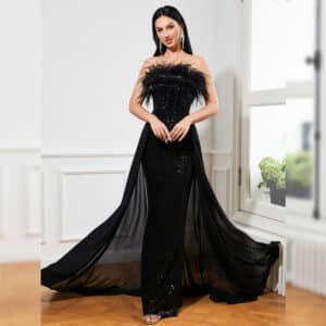 Feather Wrapped Evening Dress