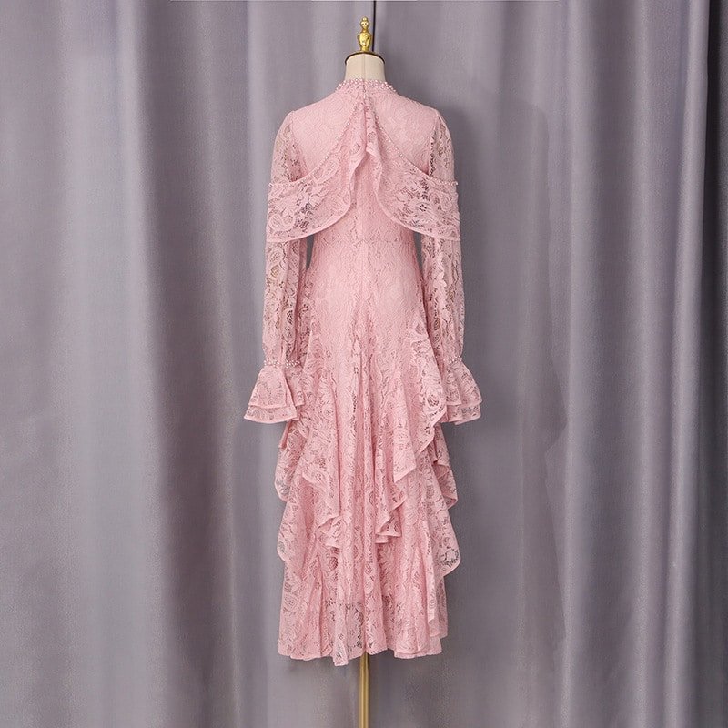Elegant Beaded Lace Bell Sleeve Dress - Image 6