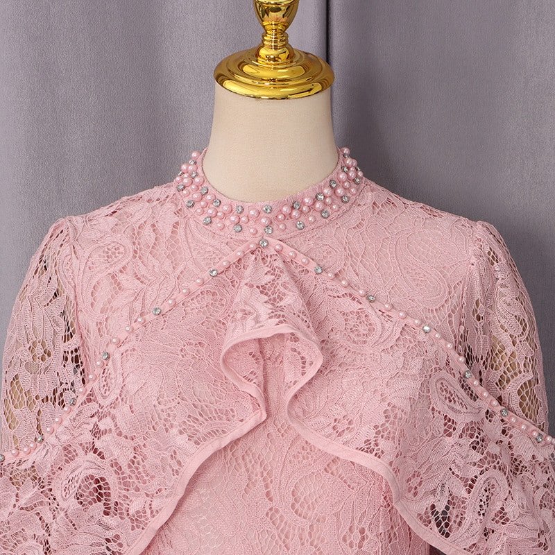 Elegant Beaded Lace Bell Sleeve Dress - Image 7