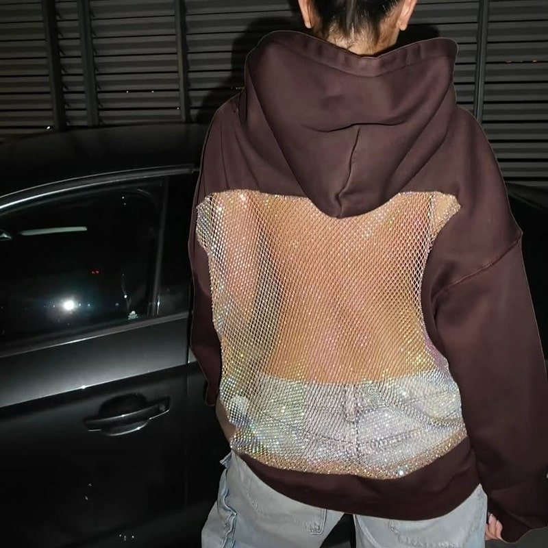Mesh Stitching Hooded Sweater - Image 6