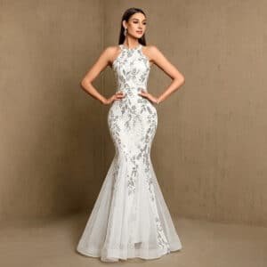 Pearl Embroidery Evening Dress
