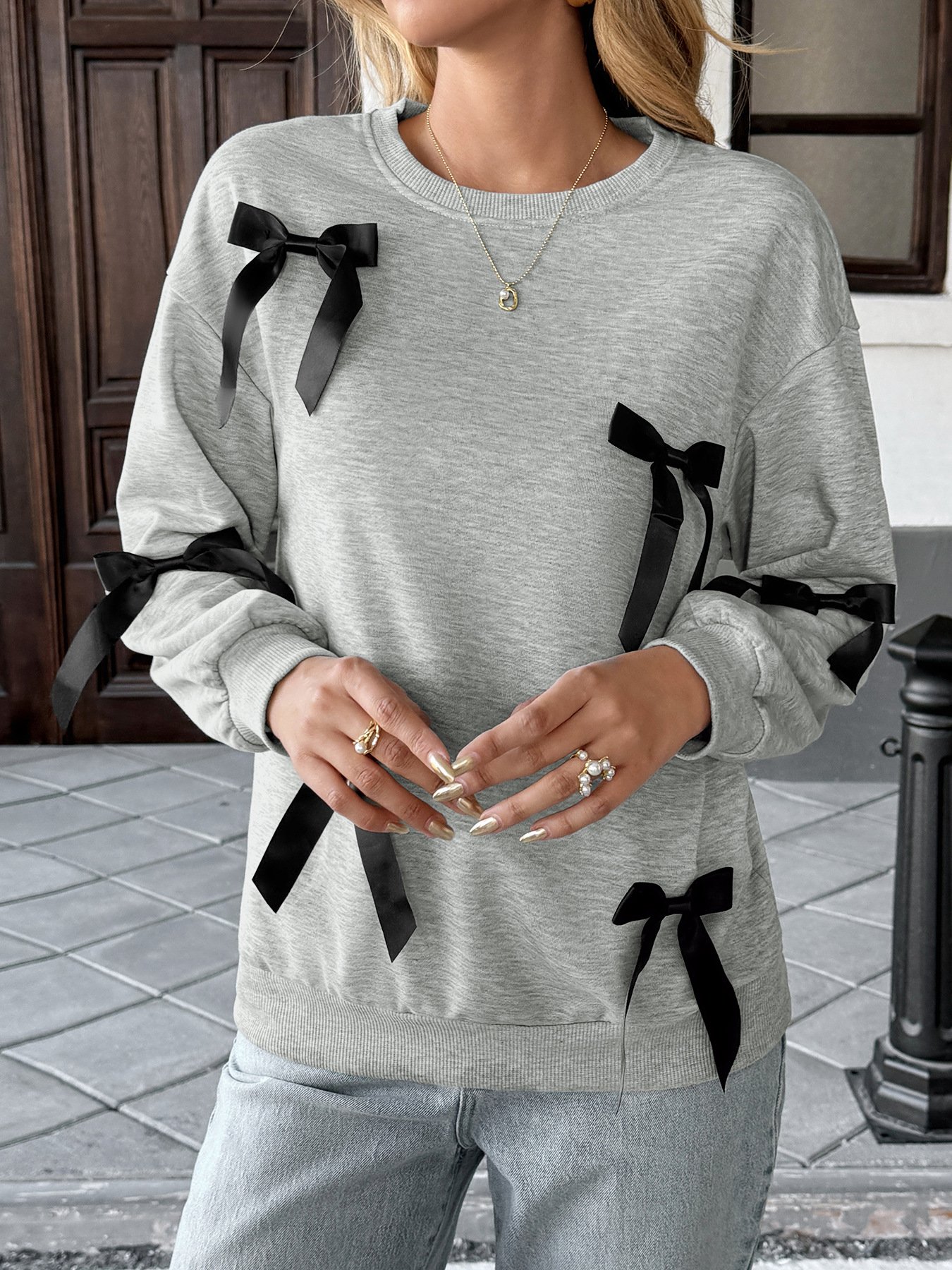 Casual Sweet Gray Sweater - Image 2