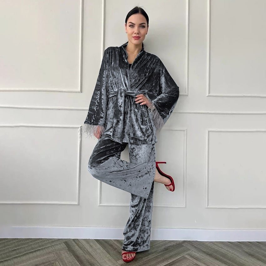 Velvet Feather Pajamas Set - Image 2