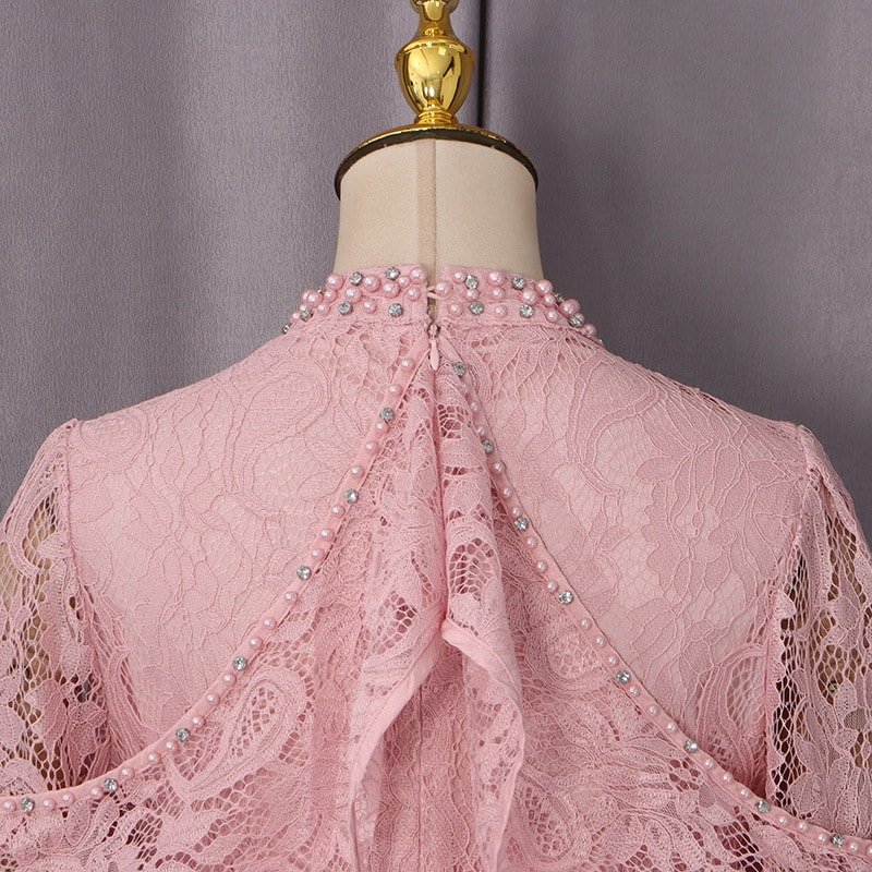 Elegant Beaded Lace Bell Sleeve Dress - Image 8