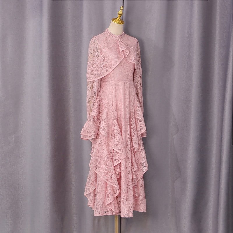 Elegant Beaded Lace Bell Sleeve Dress - Image 5