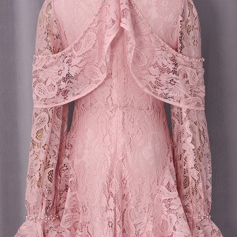 Elegant Beaded Lace Bell Sleeve Dress - Image 10