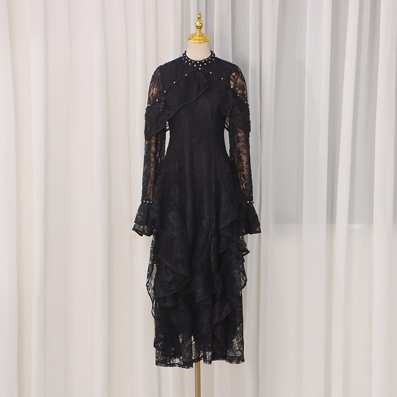 Elegant Beaded Lace Bell Sleeve Dress - Image 3