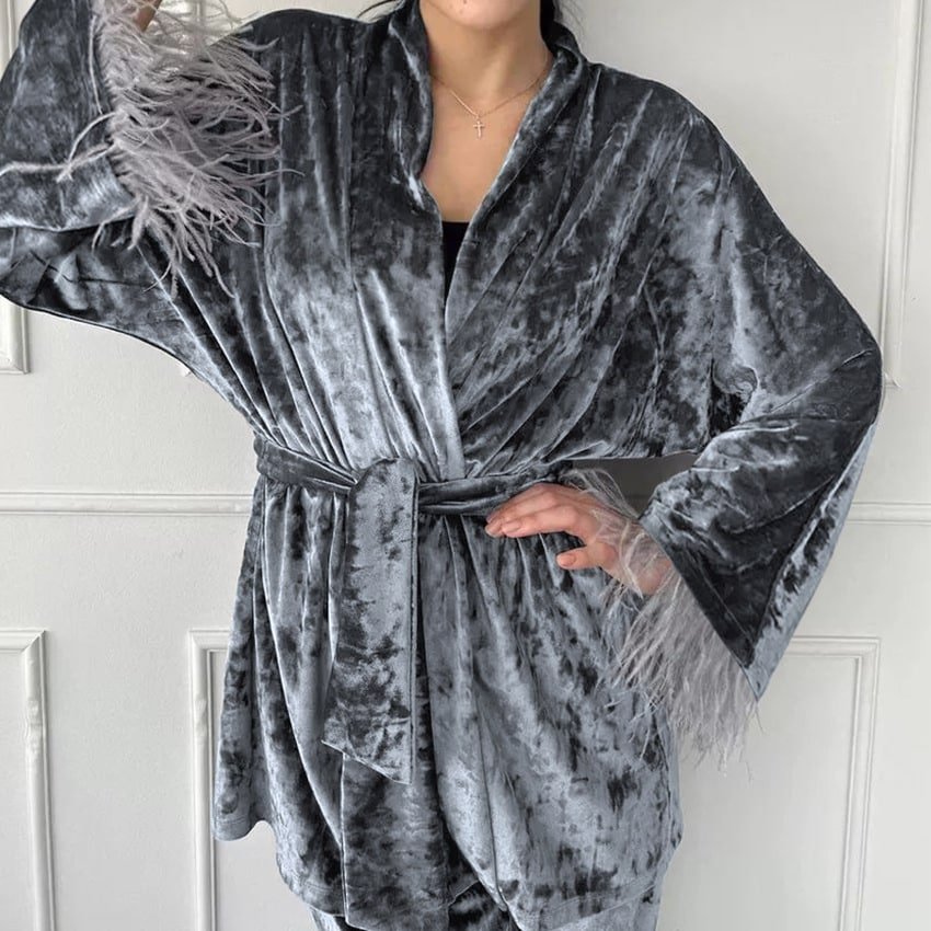 Velvet Feather Pajamas Set - Image 3
