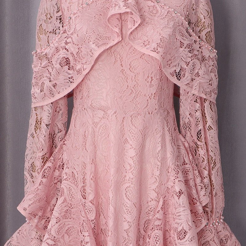 Elegant Beaded Lace Bell Sleeve Dress - Image 9