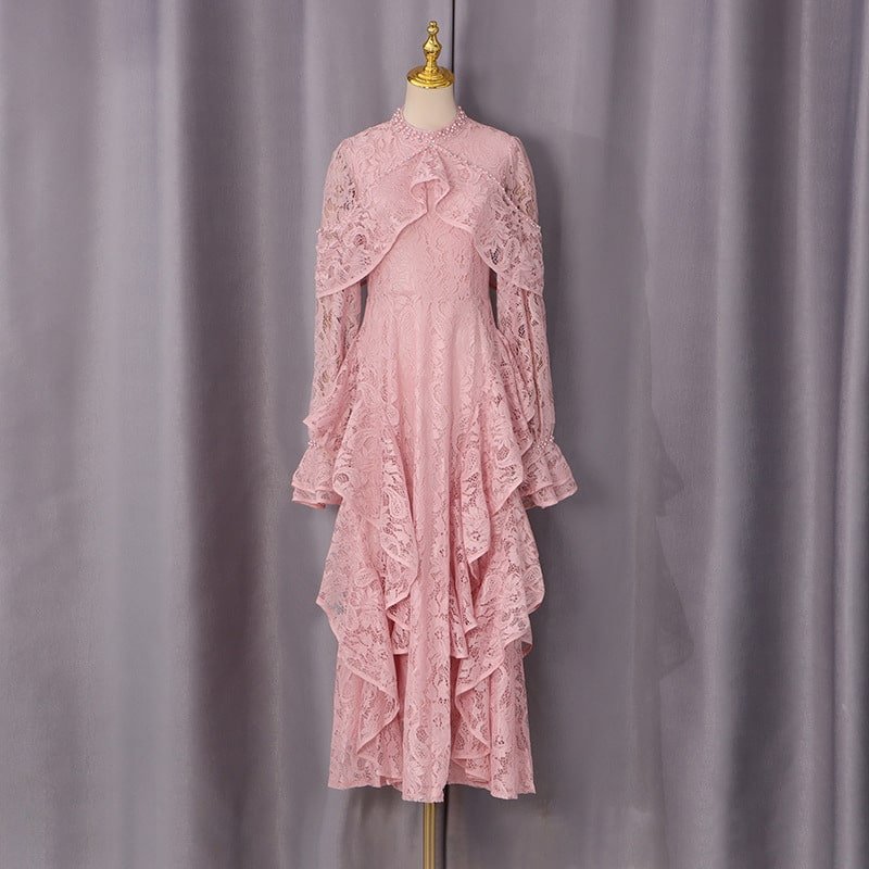 Elegant Beaded Lace Bell Sleeve Dress - Image 2