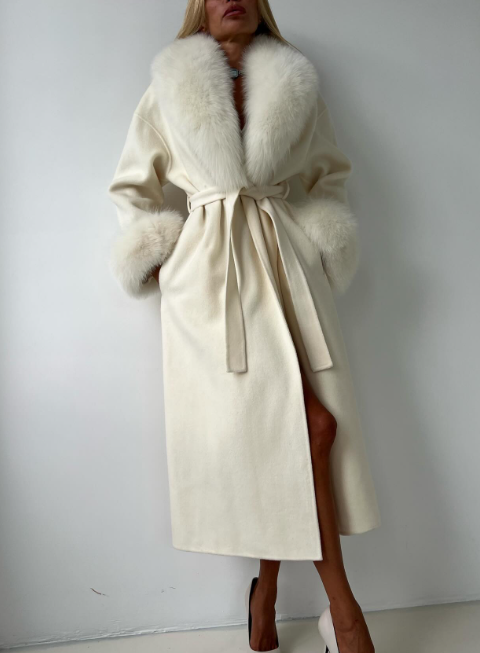 Elegant Big Fur White Coat