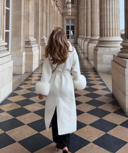 Elegant Big Fur White Coat - Image 2