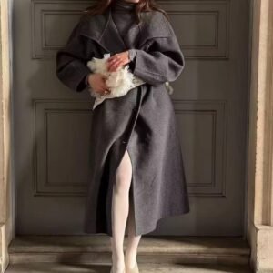 Elegant Tie Woolen Coat