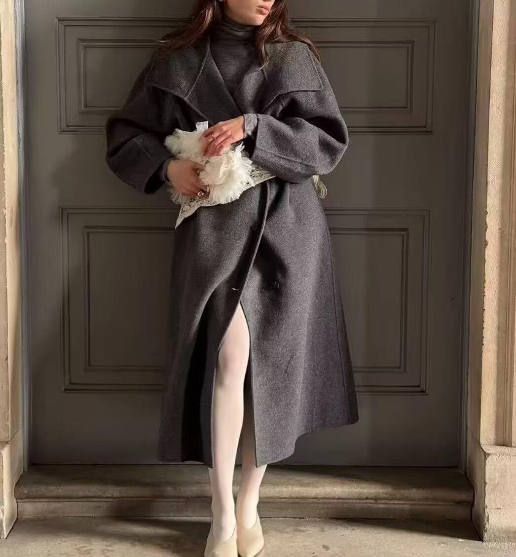 Elegant Tie Woolen Coat