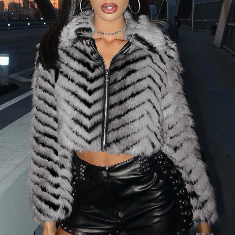 Zipper Fur Short Coat