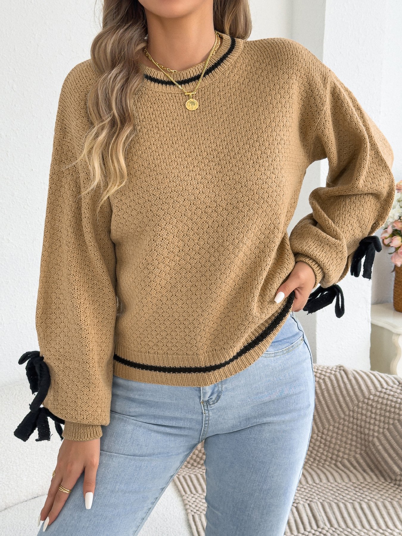 Casual Bow Lantern Sweater - Image 14