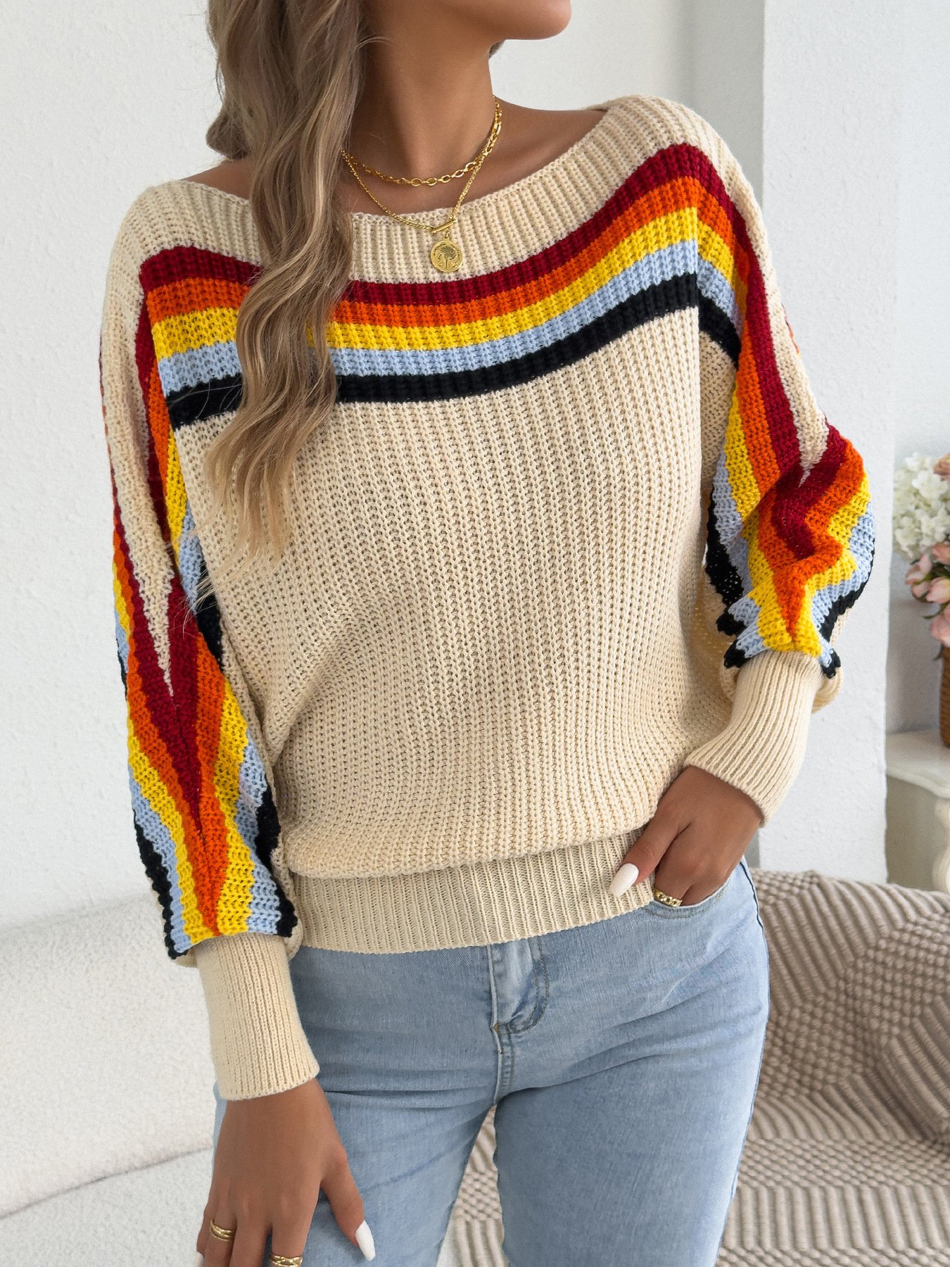 Rainbow Striped Lantern Sweater - Image 2