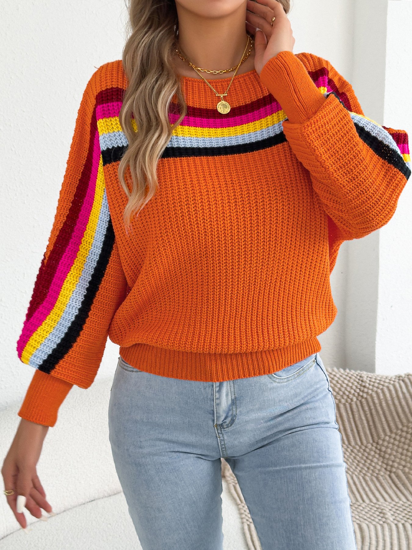 Rainbow Striped Lantern Sweater - Image 15