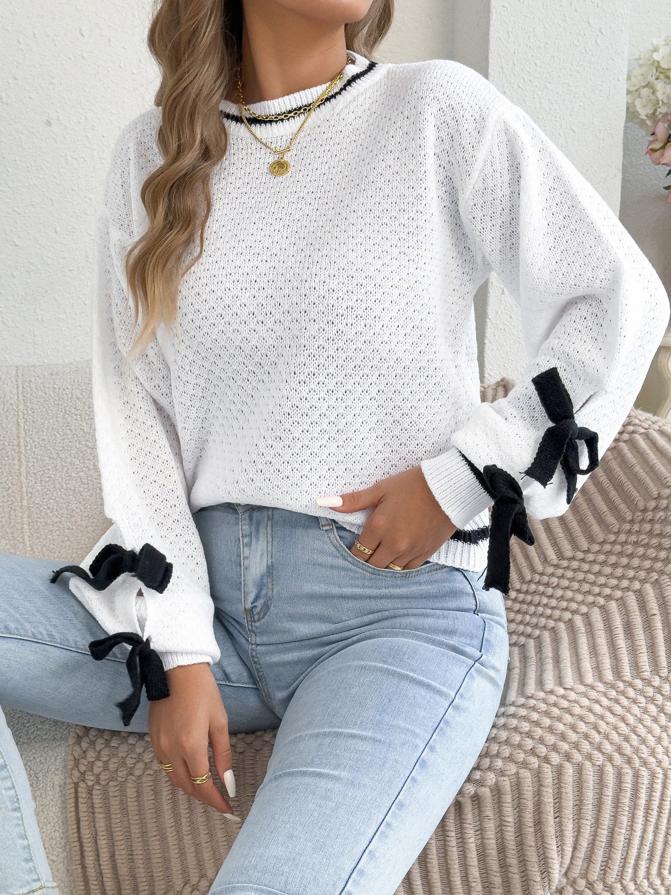 Casual Bow Lantern Sweater - Image 5