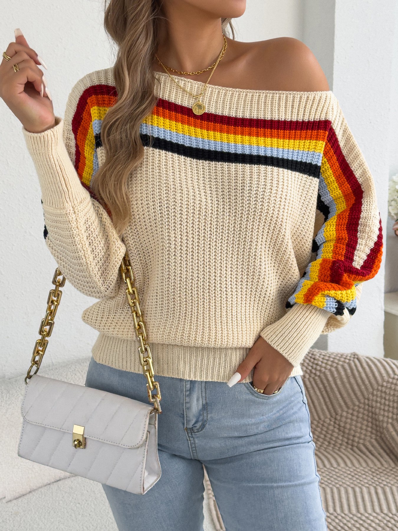Rainbow Striped Lantern Sweater - Image 4