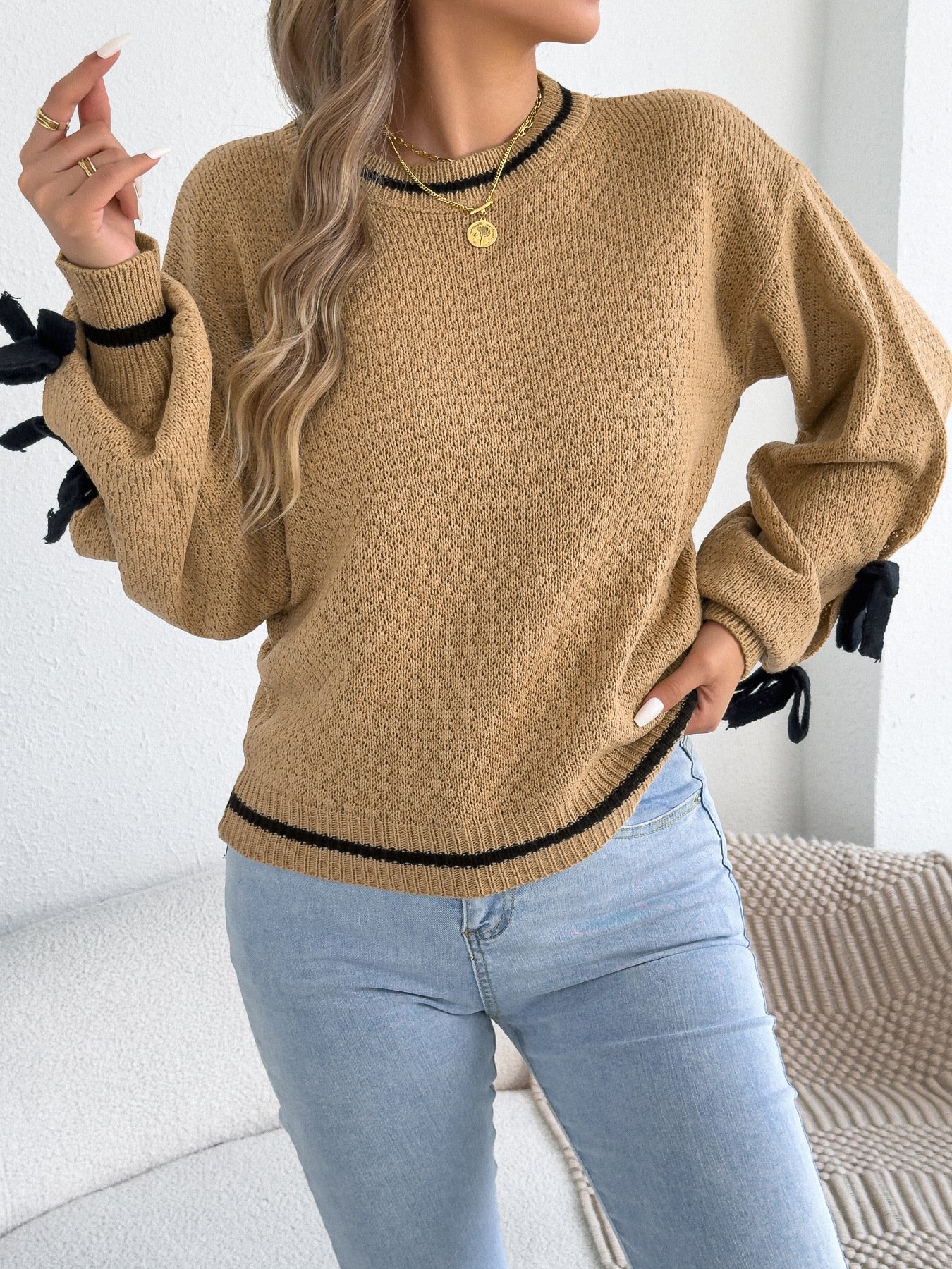 Casual Bow Lantern Sweater - Image 12