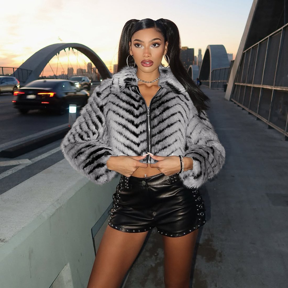 Zipper Fur Short Coat - Image 2