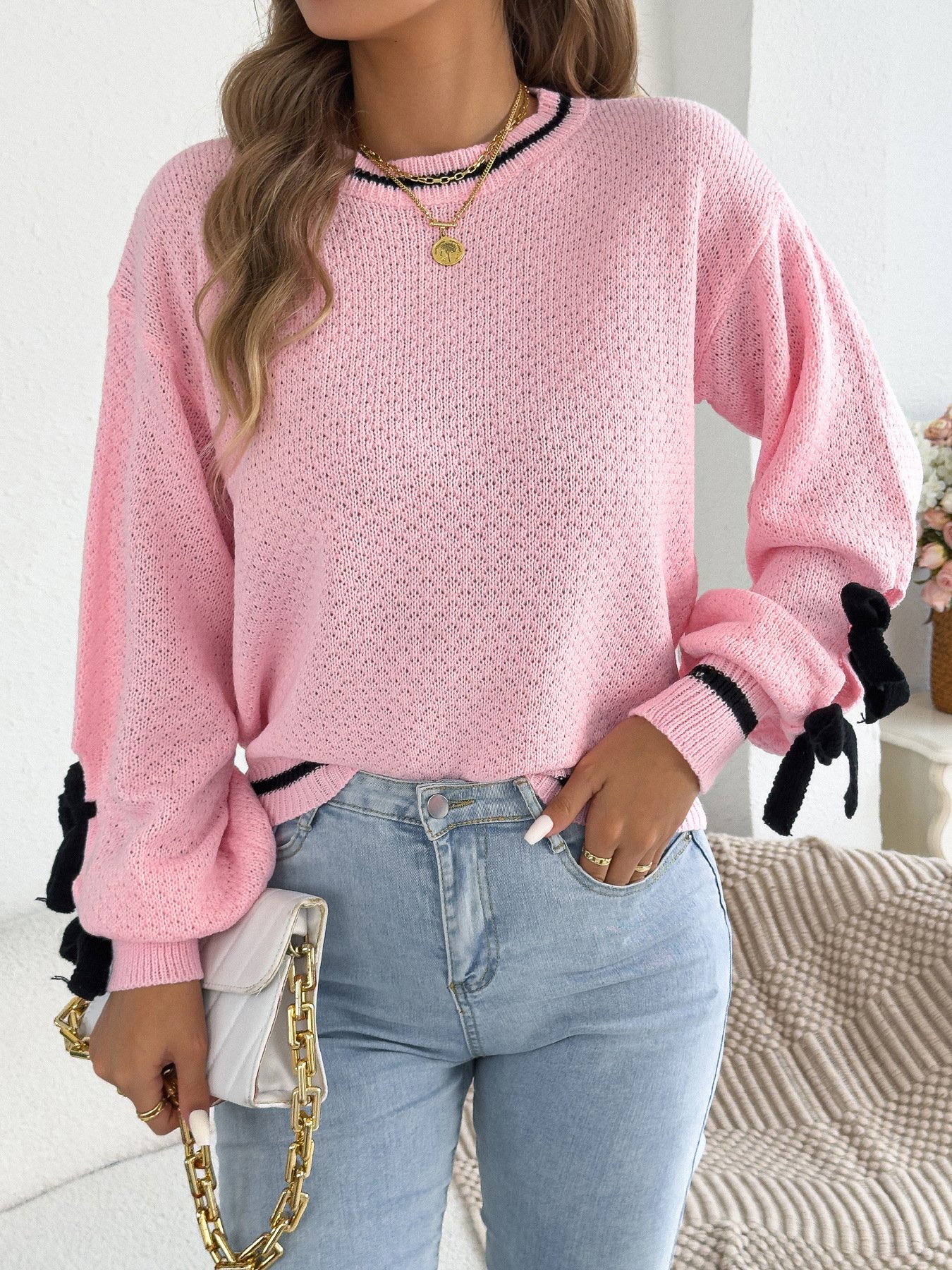 Casual Bow Lantern Sweater - Image 9
